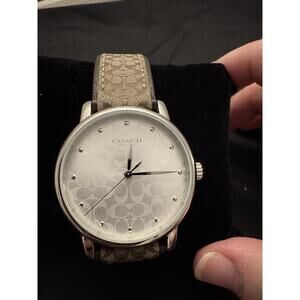 Coach Grand silver watch and signature tan strap